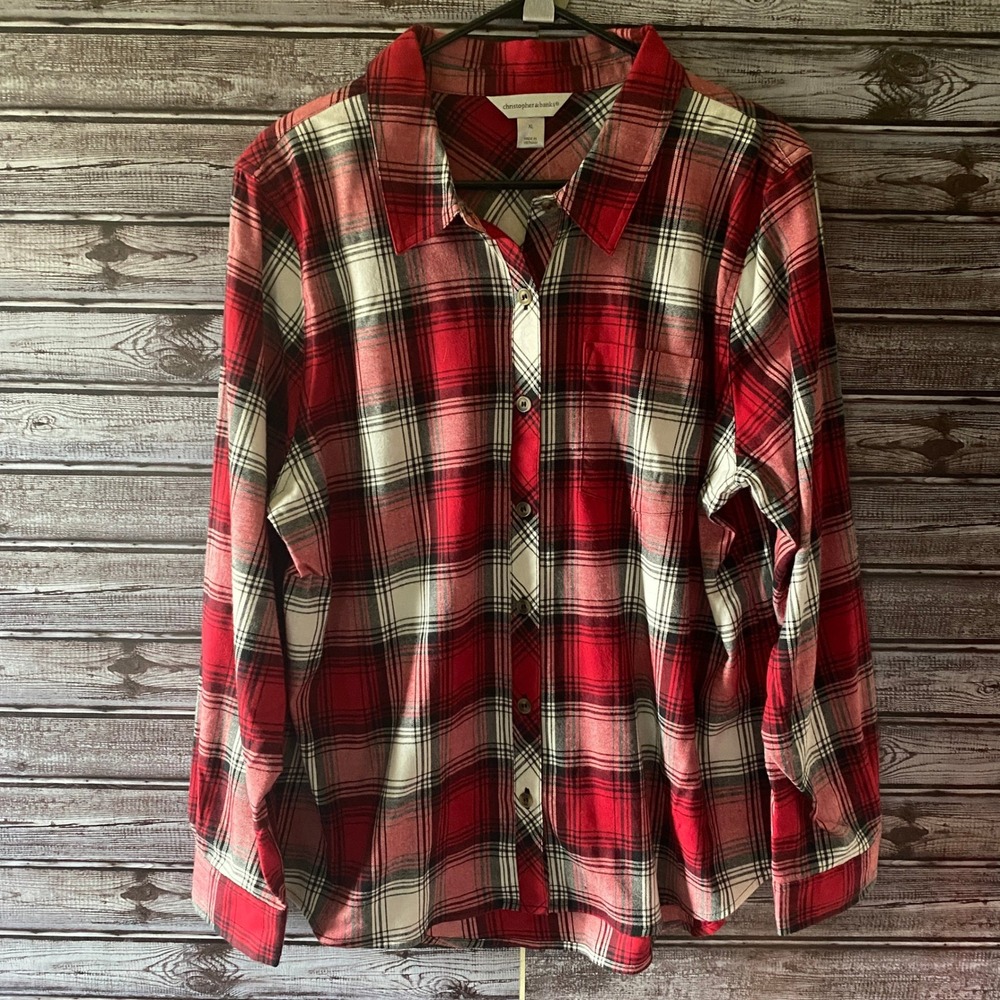 Christopher & Banks Women's Long-Sleeved Button-Down Top Size XL Red Plaid NWT